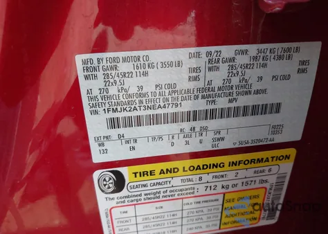 2022 Ford Expedition Limited Max from USA, damaged, VIN 1FMJK2AT3NEA47791